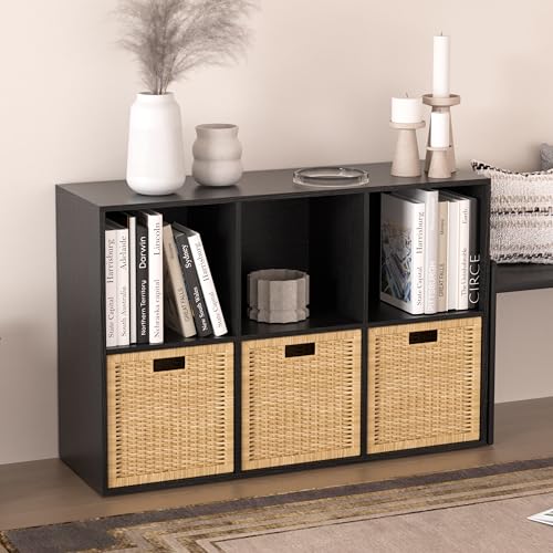 Wooden 6 Cube Storage Organizer with Closed Back Panel,White Cube Shelf Cubby Storage Organizer with Compartments for Living,Bookshelf, Easy to Install (Black, 6 Cube-13in) - color: Black, size: 6 Cube-13in