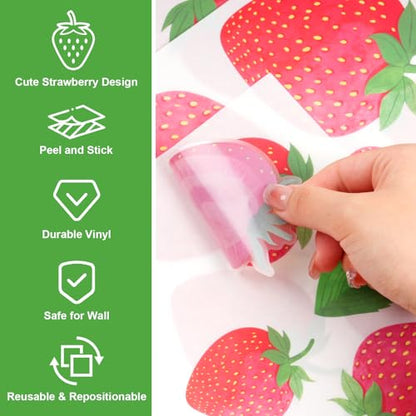 AOWDIAO 80 Pcs Strawberry Wall Decals – Peel and Stick for Bedroom, Kitchen, Bathroom & Nursery – Cute Strawberry Decor for Home & Party - style: Strawberry