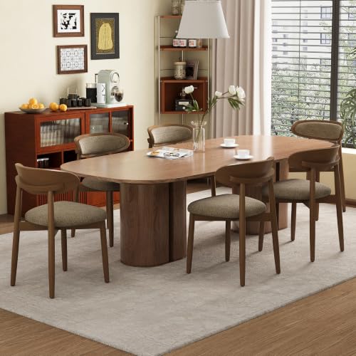 Wooden Dining Chairs Set of 6, Modern Fabric Upholstered Dining Room Chair, Kitchen Side Chairs, Farmhouse Dinner Chair with Curved Back for Kitchen, Camel - color: Camel, size: Set of 6