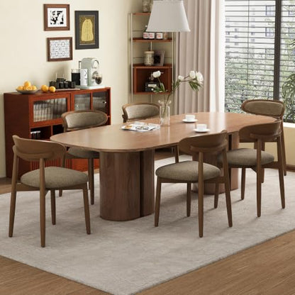 Wooden Dining Chairs Set of 6, Modern Fabric Upholstered Dining Room Chair, Kitchen Side Chairs, Farmhouse Dinner Chair with Curved Back for Kitchen, Camel - color: Camel, size: Set of 6