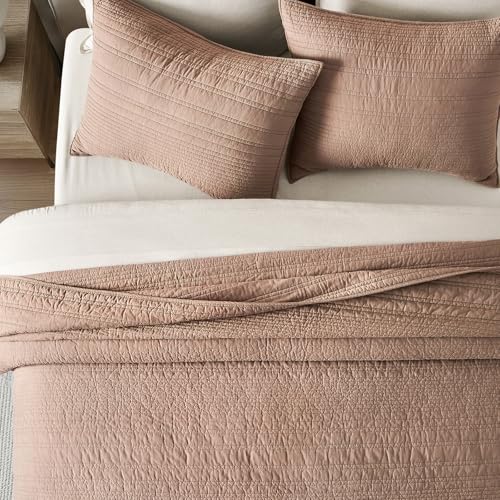 EVERGRACEHOME 100% Cotton Modern Lines Quilt Set Queen Size, Rose Dust | Pre-Washed Soft Cotton, Striped Coverlet Bedspread, 3 Piece Lightweight Bedding Set for All Season, with 2 Pillow Shams - color: Rose Dust, size: Full/Queen (92" X 92")