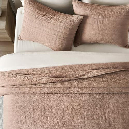 EVERGRACEHOME 100% Cotton Modern Lines Quilt Set Queen Size, Rose Dust | Pre-Washed Soft Cotton, Striped Coverlet Bedspread, 3 Piece Lightweight Bedding Set for All Season, with 2 Pillow Shams - color: Rose Dust, size: Full/Queen (92" X 92")