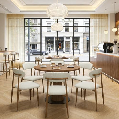FREKEN Modern Upholstered Dining Chairs Set of 4, Mid-Century Metal Frame with Wood Grain, Linen Fabric Side Chair for Kitchen Dining Room, 350lbs Capacity, Beige - color: Beige - Wood Grain Legs, size: Set of 4