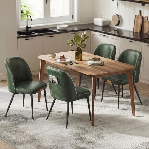 VASAGLE EKHO Collection - Dining Chairs Set of 4, Upholstered Kitchen Chairs, Comfortable Seat, Synthetic Leather with Stitching, Mid-Century Modern, Easy Assembly, with Storage Pocket, Forest Green - color: Forest Green, size: Set of 4, style: With Stora