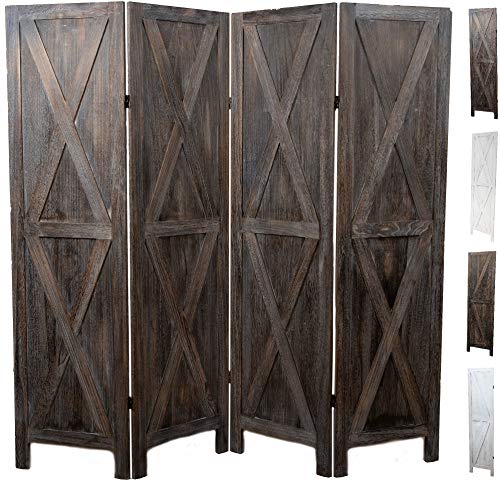 Premium Home 4-Panel Room Divider – Rustic Brown Barn Door, X Pattern Folding Privacy Screen, Partition Wall - color: Barnwood Brown - X Pattern - 4 Panel
