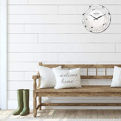 13" Farmhouse Series Wall Clock | Quartz Movement, Shiplap Style, Raised 3D Arabic Numeral, Antique Distressed White - color: Antique Distressed White, size: 13 inch
