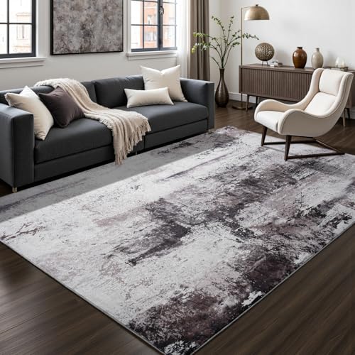 Toneed Abstract Area Rug Modern Washable Rug Soft Non Slip Rug Low Pile for Bedroom Living Room Dining Room Coffee Brown 9x11 Feet - color: Coffee Brown, size: 9' x 11' (Rectangular)