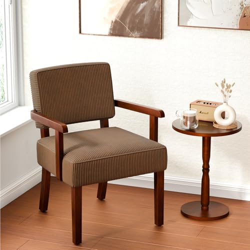 Corduroy Accent Chair, Armchair with Solid Wood Frame and Legs | Mid Century Modern Living Room Chair, Upholstered Reading Leisure Chair for Bedroom,Office,Waiting Room, Brown - color: Corduroy Brown, size: One Chair