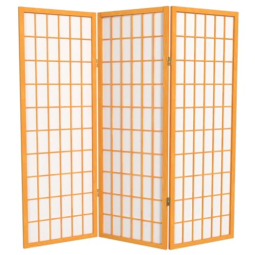 4 ft. Short Window Pane Shoji Screen - Honey - 3 Panels - color: Honey, size: 3 Panels