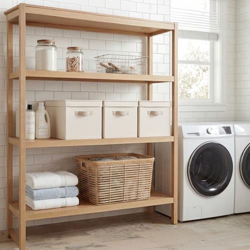 StorageWorks Fabric Storage Bins with Lids, Closet Storage Bins | Lidded Dust-proof, Easy Pull Handles, Foldable, Stackable, Ideal for Clothes Blanket Towel, Jumbo, Cream White, 3-Pack - color: Cream White, size: Jumbo