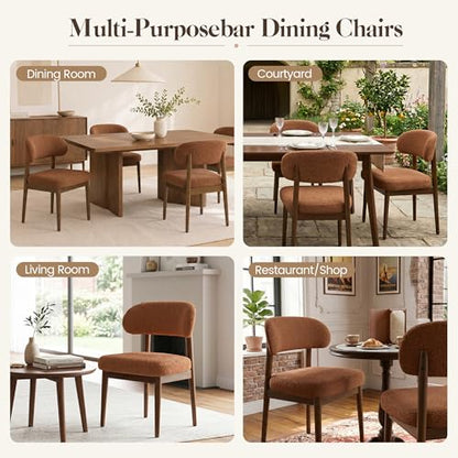 Wooden Dining Room Chairs Set of 2, Modern Upholstered Teddy Fabric Kitchen Chairs with Ergonomic Curved Back, Farmhouse Dining Side Chair with Solid Wood Frame for Kitchen Room, Brown - color: Brown