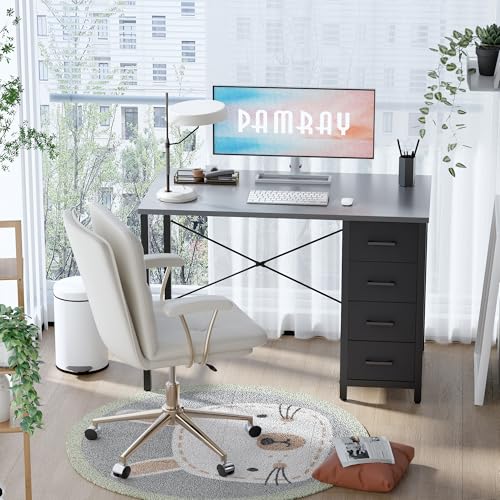 Pamray 32 Inch Computer Desk with 4 Drawers Small Office Desk for Home Bedroom Study Writing Simple Modern Computer Table Grey - color: Grey