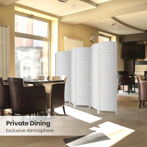 6 Panel Folding Room Divider,Woven Privacy Screen,White | Solid wood frame, handcrafted diamond pattern, 6FT tall, extends to 94.5 inches wide, no assembly required - color: White, size: 6-Panel