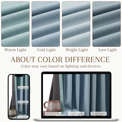 100% Blackout Kitchen Linen Curtains Back Tab 30 Inch Length Privacy Elegant Mini Cafe Curtain for Rustic Farmhouse Bathroom Thermal Insulated Bedroom Small Drape Over Sink Blue 26x30 - color: Blue, size: 26"W x 30"L (Pack of 2)