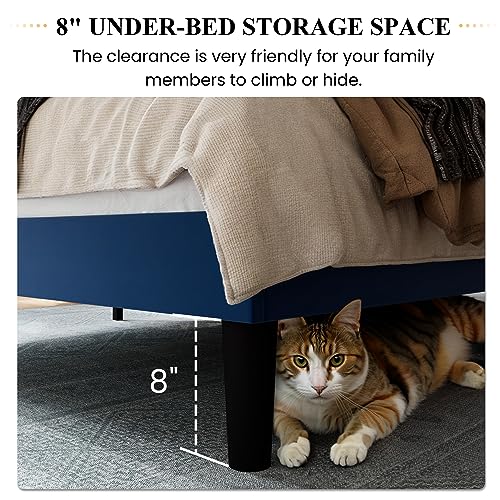 SHA CERLIN Full Size Velvet Bed Frame, Tufted Wingback Headboard, Blue | 47'' Modern Vertical Channel Headboard, Upholstered Platform Bed, Wood Slats, No Box Spring Needed, Easy Assembly, Noise Free - color: Blue, size: Full