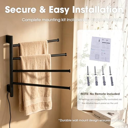 TRUSTMI 4-Swing Electric Towel Warmer with Timer, Matte Black | Rust-proof 304 SS warmer with carbon fiber heat, LED touch 24H timer, and 4 swing arms. Keeps bathroom towels dry - color: Matte Black