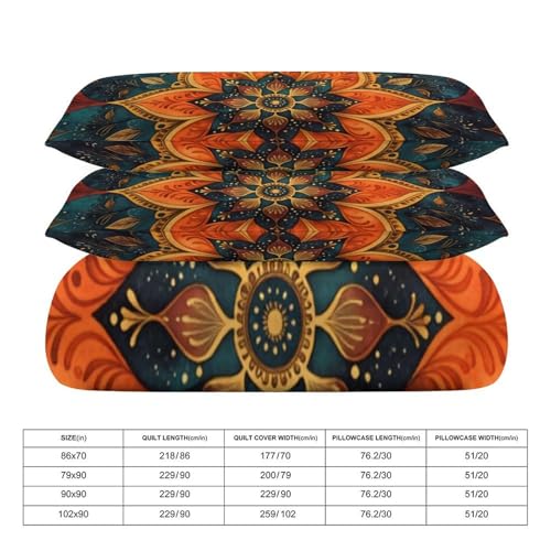 Bohemian Mandala 3 Piece Reversible Bedding Set 86"x70",Double Sided Brushed Microfiber Duvet Cover Set with 2 Pillowcases Soft Breathable Comforter Cover for Home - color: Bohemian Mandala, size: 86"x70"