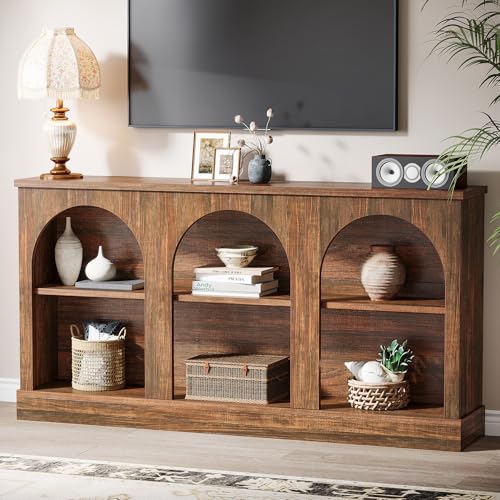 Tribesigns Console Table with Storage, 63" Long Arched Entryway Table | 3 Tier Wooden Farmhouse Rectangular Sofa Table Behind The Couch for Entrance, Hallway, Foyer, Living Room, Dark Brown - color: Dark Brown