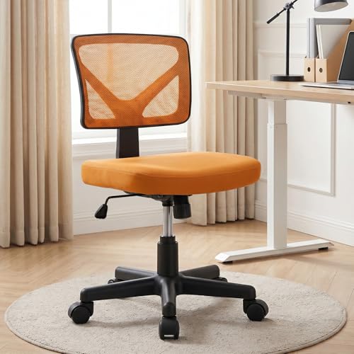 OLIXIS Armless Home Office Chair, Ergonomic Small Desk Chair | Mesh Back, Removable Washable Foam Cushion, Height Adjustable, Rolling Swivel Wheels, Small Space, Dark Orange - color: Dark Orange