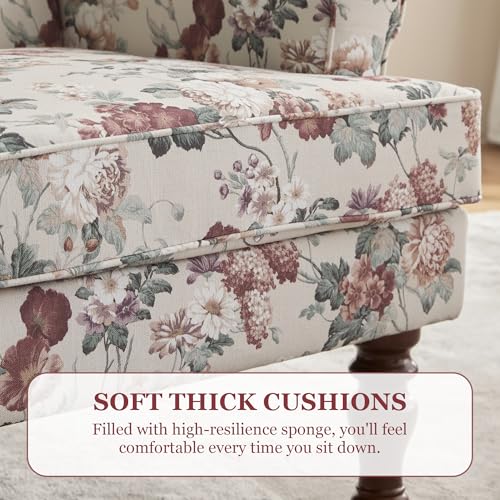 HUIMO Printed Wingback Accent Chair, Linen Upholstered High Back Armchair, Comfy Reading Chair for Living Room Bedroom Study, 300lbs Weight Capacity (1, Red Floral) - color: Red Floral