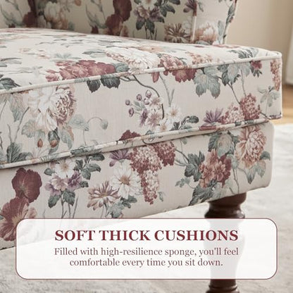 HUIMO Printed Wingback Accent Chair, Linen Upholstered High Back Armchair, Comfy Reading Chair for Living Room Bedroom Study, 300lbs Weight Capacity (1, Red Floral) - color: Red Floral