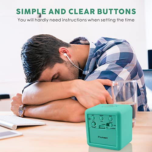 Plumeet Digital Alarm Clock Kids Clock with Snooze and White Nightlight - Easy Setting Travel Alarm Clocks Display Time, Date, Alarm - Ascending Sound - Battery Powered (Cyan) - color: Cyan