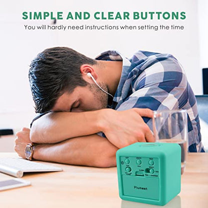 Plumeet Digital Alarm Clock Kids Clock with Snooze and White Nightlight - Easy Setting Travel Alarm Clocks Display Time, Date, Alarm - Ascending Sound - Battery Powered (Cyan) - color: Cyan