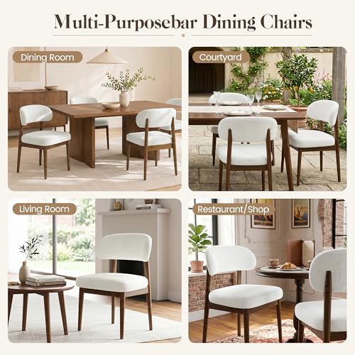Wooden Dining Room Chairs Set of 2, Modern Upholstered Velvet Kitchen Chairs with Ergonomic Curved Back, Farmhouse Dining Side Chair with Solid Wood Frame for Kitchen Room, Cream - color: Cream