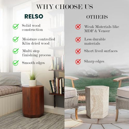 Relso Octavian Geometric End Table - Solid Mango Wood, Walnut Finish, Boho Design, Modern Farmhouse Style, Compact Coffee Table, Nightstand for Bedroom, Living Room, Reading Area (Octavian Brown) - color: Brown