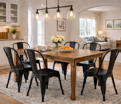 Metal Dining Chairs Set of 2,Matte Midnight Black | Iron Stackable Indoor Metal Chair,Easy Clean,Industrial/Kitchen Dining Room/Apartment/Outdoor/Patio/Bistro, - color: Midnight Black