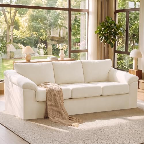 89" Boneless 3 Seater Sofa, Modern Cloud Couch for Living Room, 3 Seat Couch with Deep Seat, Thick Cushion, Comfy Upholstered Sofa for Apartment, Bedroom, No Assembly, Beige - color: Beige, size: 3 Seater Sofa