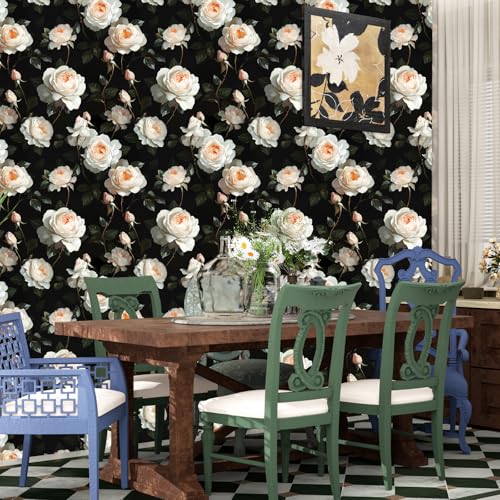 Black White Vintage Floral Peel and Stick Wallpaper 17.5" x 118" | Waterproof Vinyl Self Adhesive Removable Renter Friendly Floral Contact Paper - color: Black/White, size: 17.5" x 118"