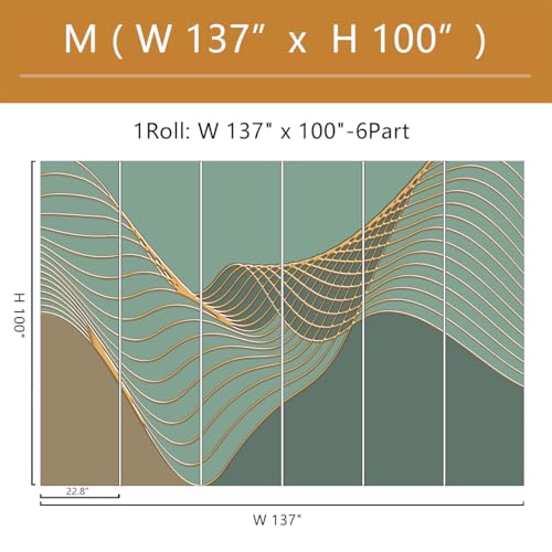 Gold Geometric Line Wallpaper Mural Peel and Stick 137"x100" | Brown and Green Background Abstract Wall Murals for Living Room Bedroom - color: ZZ-020, size: 137" x 100"