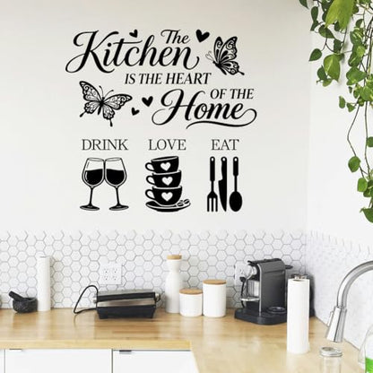 Kitchen Quotes and Tableware Wall Decals, Wall Stickers Decor | 2 Sheets 11.8"x37.8" Vinyl Removable Peel and Stick Murals, Plant Decor for Bedroom, Bathroom, Office, Classroom & Home - style: Kitchen Quotes and Tableware