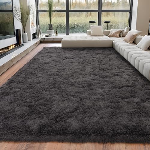 Large Area Rugs 5x7, Fluffy Shag Living Room Carpets, Plush Shag Rug | Anthracite Gray Non Slip Rugs, Modern Indoor Carpet for Living Room Kids Room Nursery Playroom Dorm Home Decor - color: Anthracite Gray, size: 5' x 7' (Rectangular)