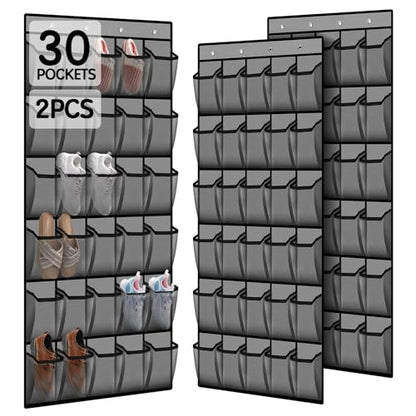Kotkn Over the Door Shoe Organizer with 30 Breathable Mesh Pockets (2PC-Gray) - color: 2PC-Gray