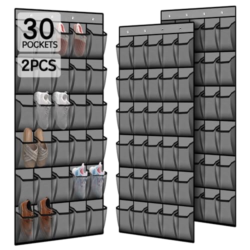 Kotkn Over the Door Shoe Organizer with 30 Breathable Mesh Pockets (2PC-Gray) - color: 2PC-Gray