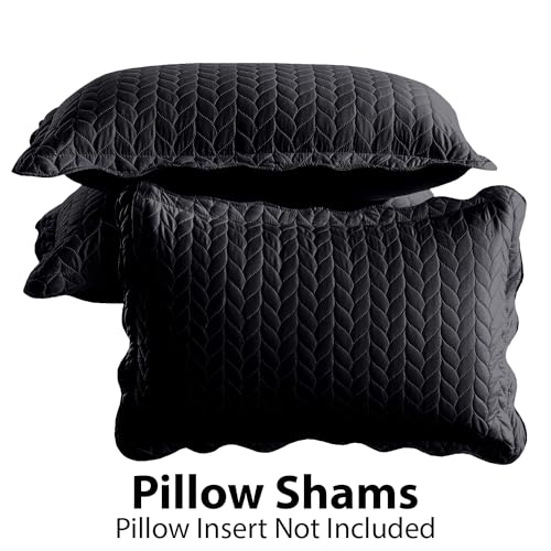 MOONLIGHT20015 Queen Quilt Bedding Set (90" x 96") - Bulk Pack of 10 Wholesale for Hotels, Guest Bedroom & Airbnbs - Lightweight Microfiber Reversible Embossed Quilts Bedspreads (Black) - color: Black, size: Queen (10 Pack)