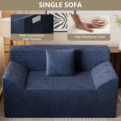 42" Boneless Oversized Chair with Side Pocket, Sofa Small Single Couch in a Box, Deep Seating Boneless Chair for Bedroom Living Room Office Apartment, No Assembly, Blue - color: Blue, size: 42'' Style 4