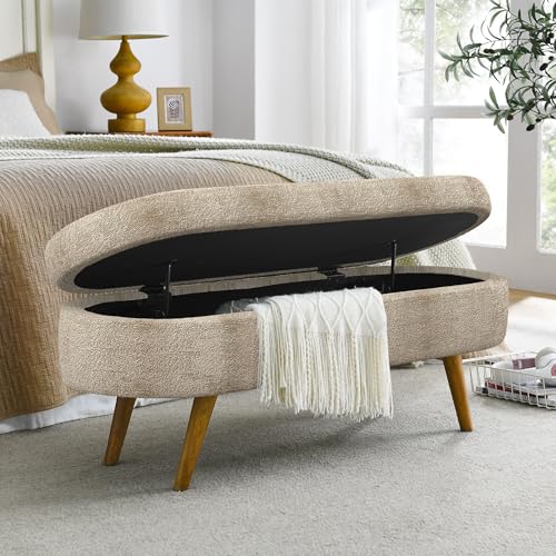 43.5" Ottoman with Storage, Storage Ottoman Bench with Safety Hinge, Foam End of Bed Bench, Upholstered Entryway Bench for Bedroom, Living Room & Window, Holds up to 330 lb, Brown - color: Brown+foam, size: 16"D x 43.5"W x 16"H