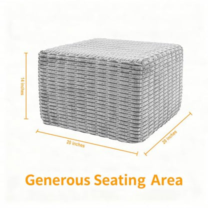 Asuprui Square Pouf Ottoman Stuffed, Light Gray, 20x20x14 Inch | Foot Rest, Lightweight, Modern Footstool, All-in-one Foam Filling, Chic Accent Piece for Living Room Bedroom - color: Light Gray