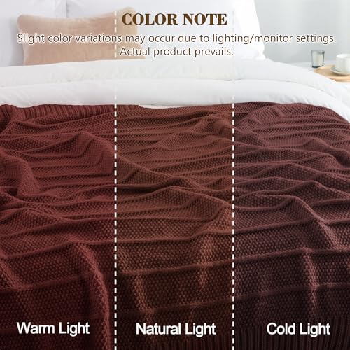 Carriediosa Knit Throw Blanket for Couch 60x80 Stripe Cable Knitted Throws | Dark Brown, Soft Textured Neutral Fall Blankets, Cozy Decorative Home Decor, Cover for Bed, Sofa & Outdoor Use - color: Dark Brown, size: 60" X 80"