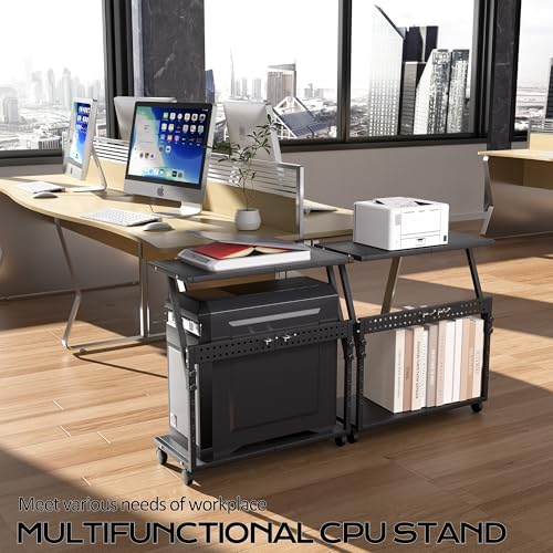 24In Large PC Stand, 5 Levels Height Adjustable Computer Tower Stand with Wheels and Hooks, CPU Holder Cart for Floor, Carpet and Under Desk, Easy Assembly（NOT Including Power Strips） - color: Black