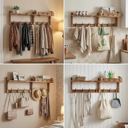 29" Coat Rack Wall Mount with Shelf, 4 in 1 Wall Mounted Coat and Key Hanger with 11 Hooks, Entryway Key Holder with Mail Holder for Living Room, Bedroom - size: 7 Hooks with shelf