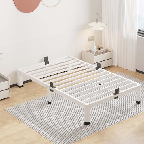 ROIL 10 Inch White Twin Bed Frame Low Profile with Rounded Corner | Easy Assembly, Noise Free, 3500LBS Load Capacity, 4 Mattress Baffles, Heavy Duty Steel, No Box Spring Needed, Rubber Pads - size: Twin, style: 10 Inch White