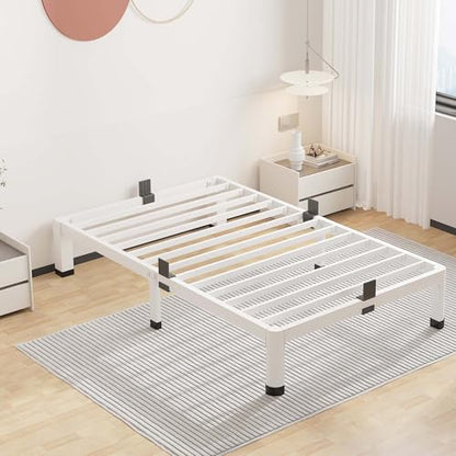 ROIL 10 Inch White Twin Bed Frame Low Profile with Rounded Corner | Easy Assembly, Noise Free, 3500LBS Load Capacity, 4 Mattress Baffles, Heavy Duty Steel, No Box Spring Needed, Rubber Pads - size: Twin, style: 10 Inch White