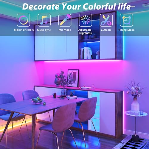Ledagic Led Lights for Bedroom 200 ft (2 Rolls of 100ft) Led Lights | Music Sync RGB Led Strip Lights with Remote App Control, Color Changing Led Lights for Room Home Kitchen Party Decor - size: 200ft