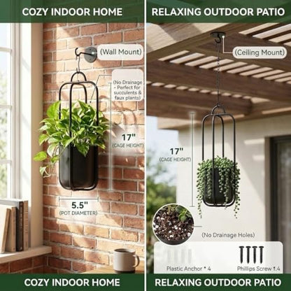 Hanging Planters for Indoor Plants Black Modern Hanging Pots for Plants 5.5 Inch,Metal Hanging Baskets Window Plant Hanger Ceiling Hanging Flower Pots with Chain for Wall Decor