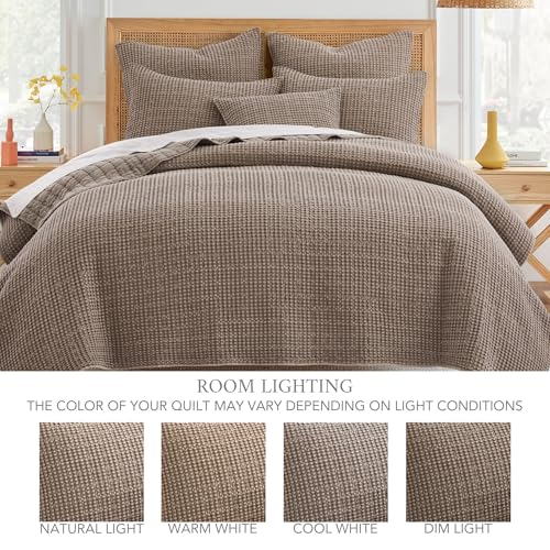 Levtex Home Mills Waffle Twin Bedspread Set (84x104in) with 1 Pillow Sham (26x20in) - Cocoa - Cotton Waffle Twin Size Bedspread Set - Lightweight, Soft, Pre-Washed - color: Cocoa, size: Twin Bedspread
