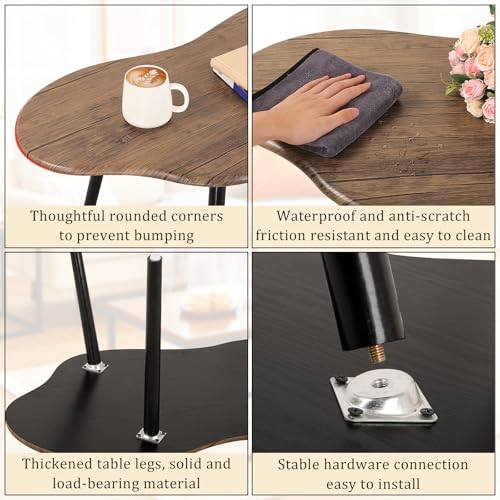 Small Coffee Table Irregular Wood Grain Desktop Coffee Tables Simple Modern Cloud Shaped Center Table Floor Standing Table for Living Room, Home Office - color: Industrial Brown